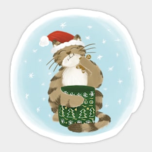 Merry Christmas cat eating gingerbread cookies Sticker